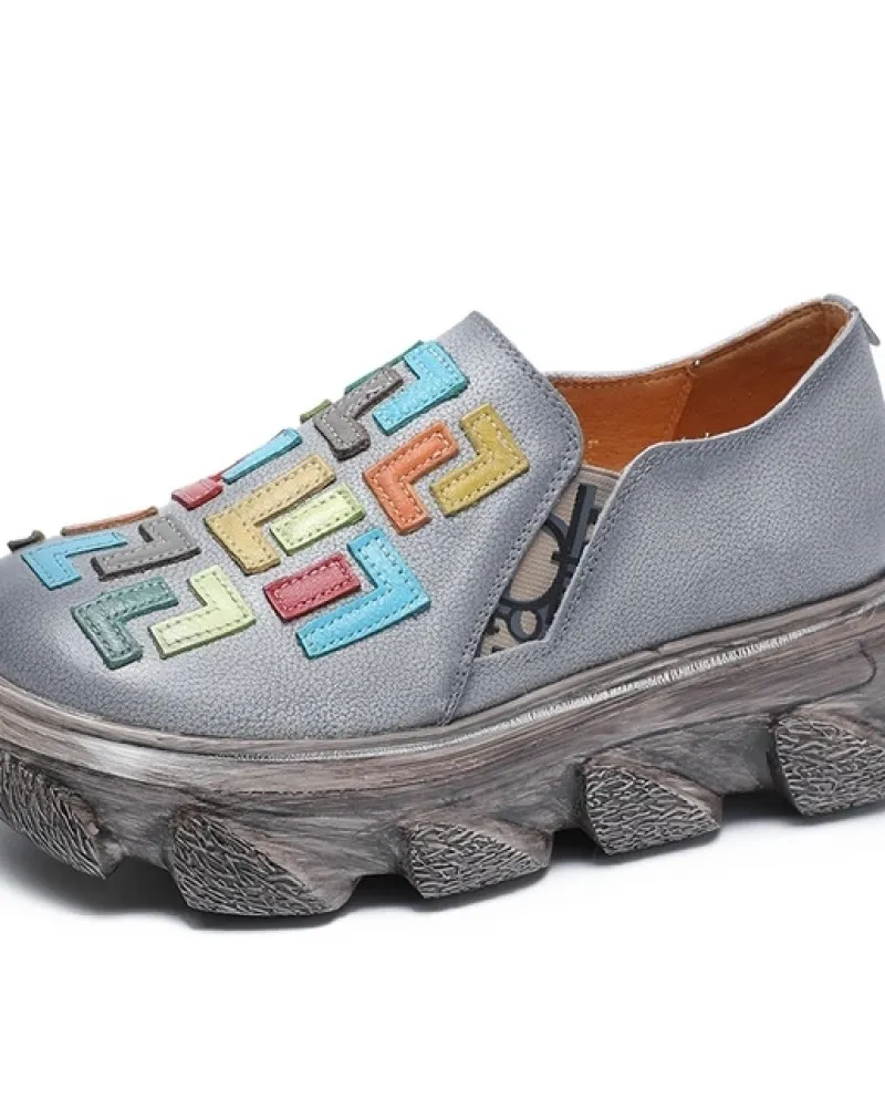 2022 del nuovo Cuoio Genuino Pompe Delle Donne Scarpe Colori Misti Calzature Retrò Fatti A Mano Punta Rotonda Antiscivolo Della