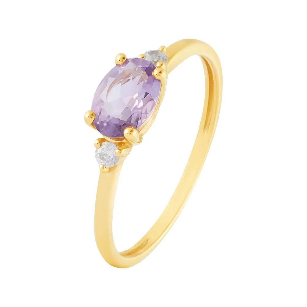 Anello Solitario Amélie Oro Giallo 375/1000 Ametista Viola Cubic Zirconia Bianco 1427302