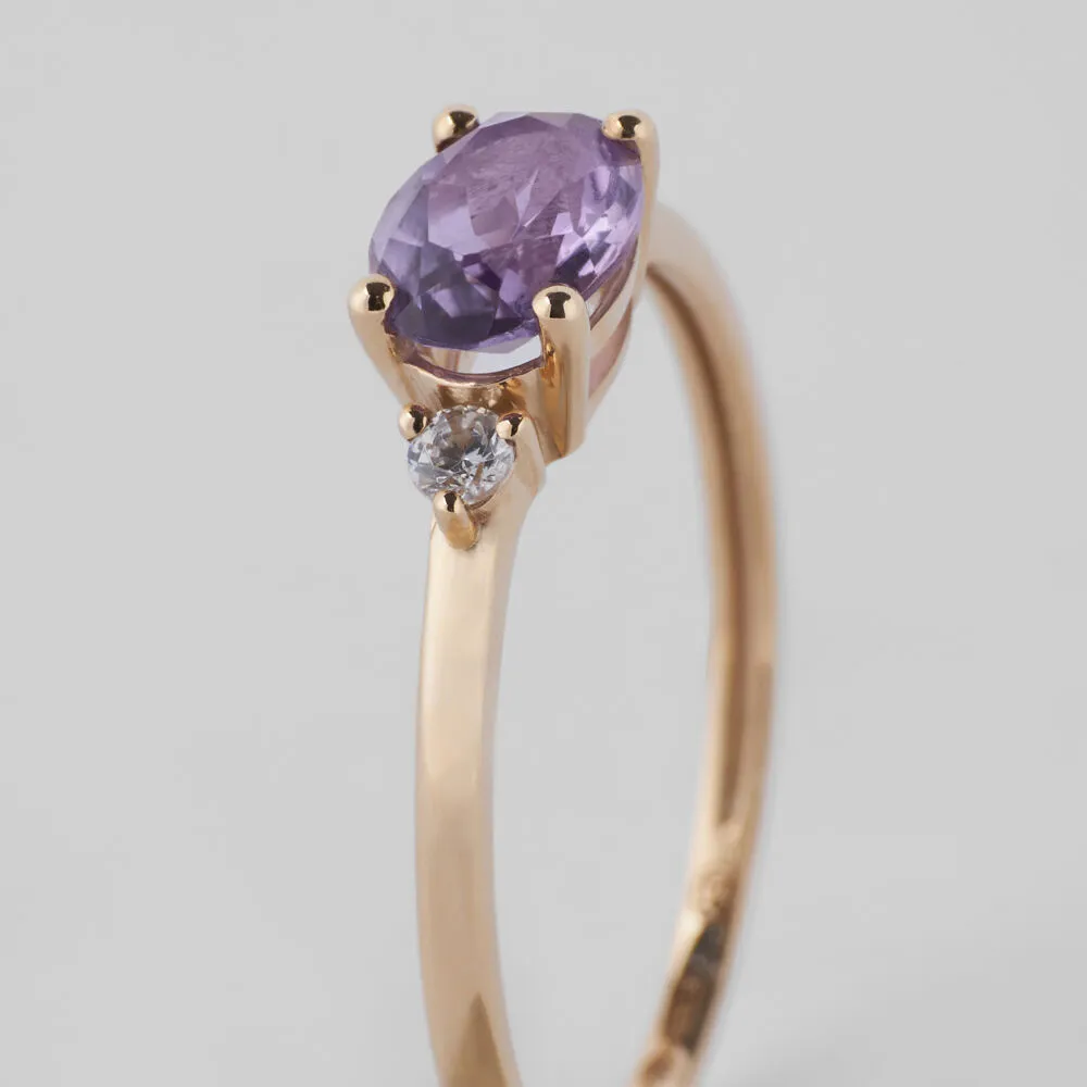 Anello Solitario Amélie Oro Giallo 375/1000 Ametista Viola Cubic Zirconia Bianco 1427302