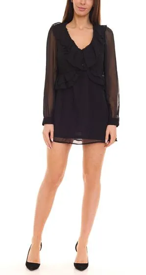 Blusa estiva da donna Aniston SELECTED con volant in chiffon camicetta a maniche lunghe con maniche trasparenti 58305233 nero