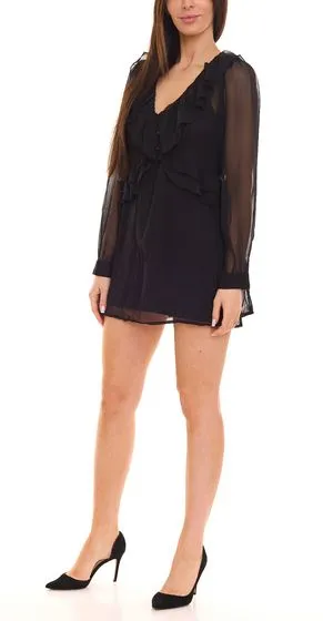 Blusa estiva da donna Aniston SELECTED con volant in chiffon camicetta a maniche lunghe con maniche trasparenti 58305233 nero
