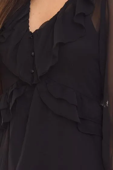Blusa estiva da donna Aniston SELECTED con volant in chiffon camicetta a maniche lunghe con maniche trasparenti 58305233 nero