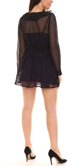 Blusa estiva da donna Aniston SELECTED con volant in chiffon camicetta a maniche lunghe con maniche trasparenti 58305233 nero