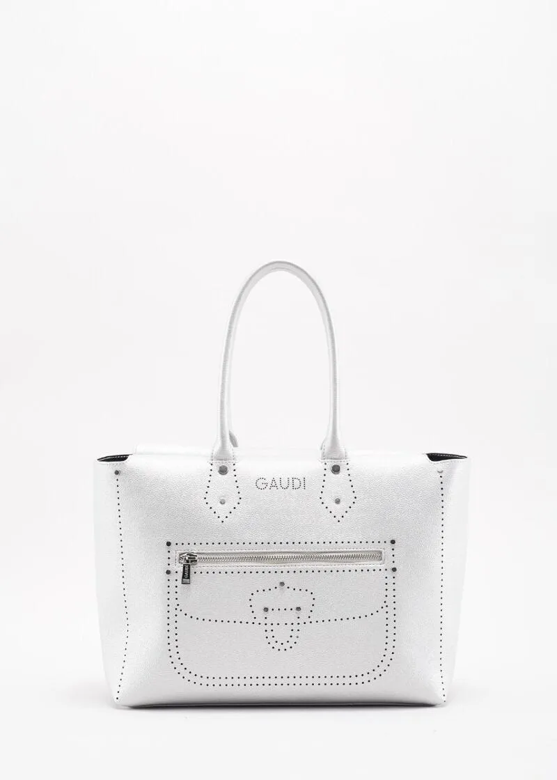 Borsa top handle con decorazioni laser
