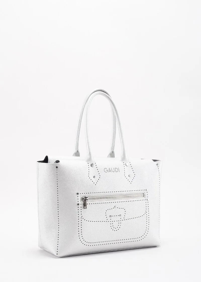 Borsa top handle con decorazioni laser