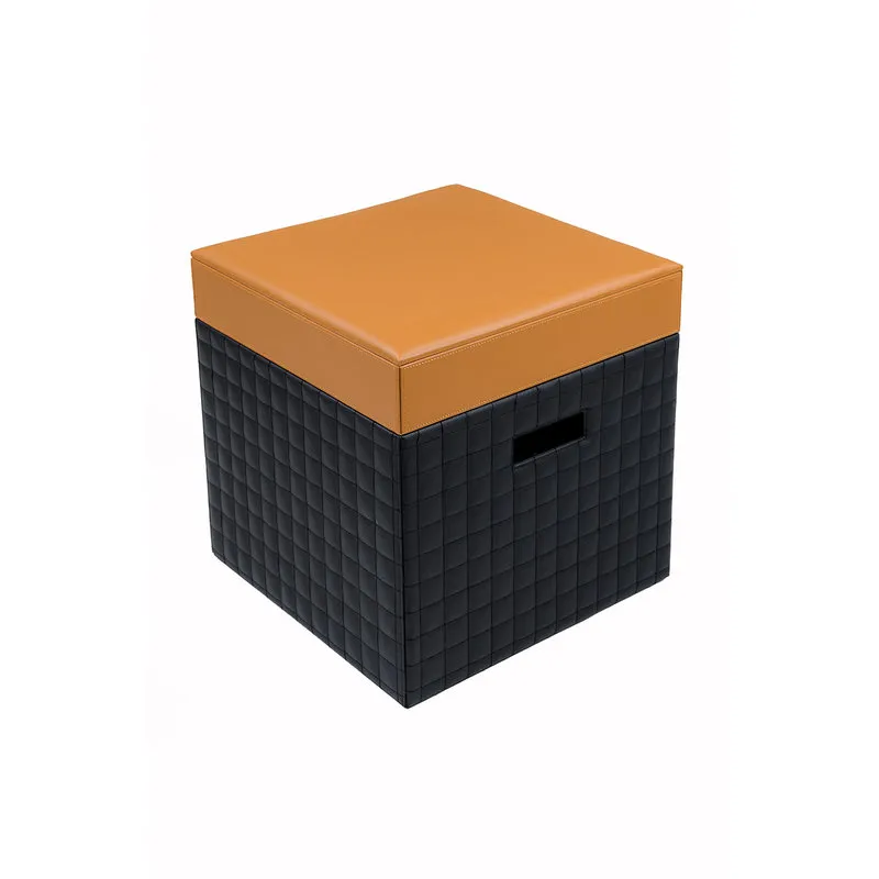 Braid Pouf contenitore in ecopelle marrone chiaro/nero