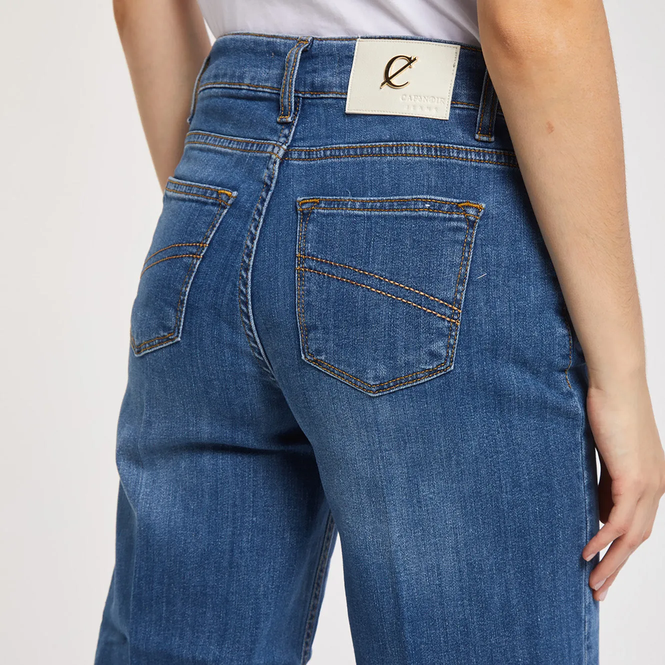 CafèNoir Jeans trousers for women Coulotte with fringed hem C7JJ0065 B048 medium blue