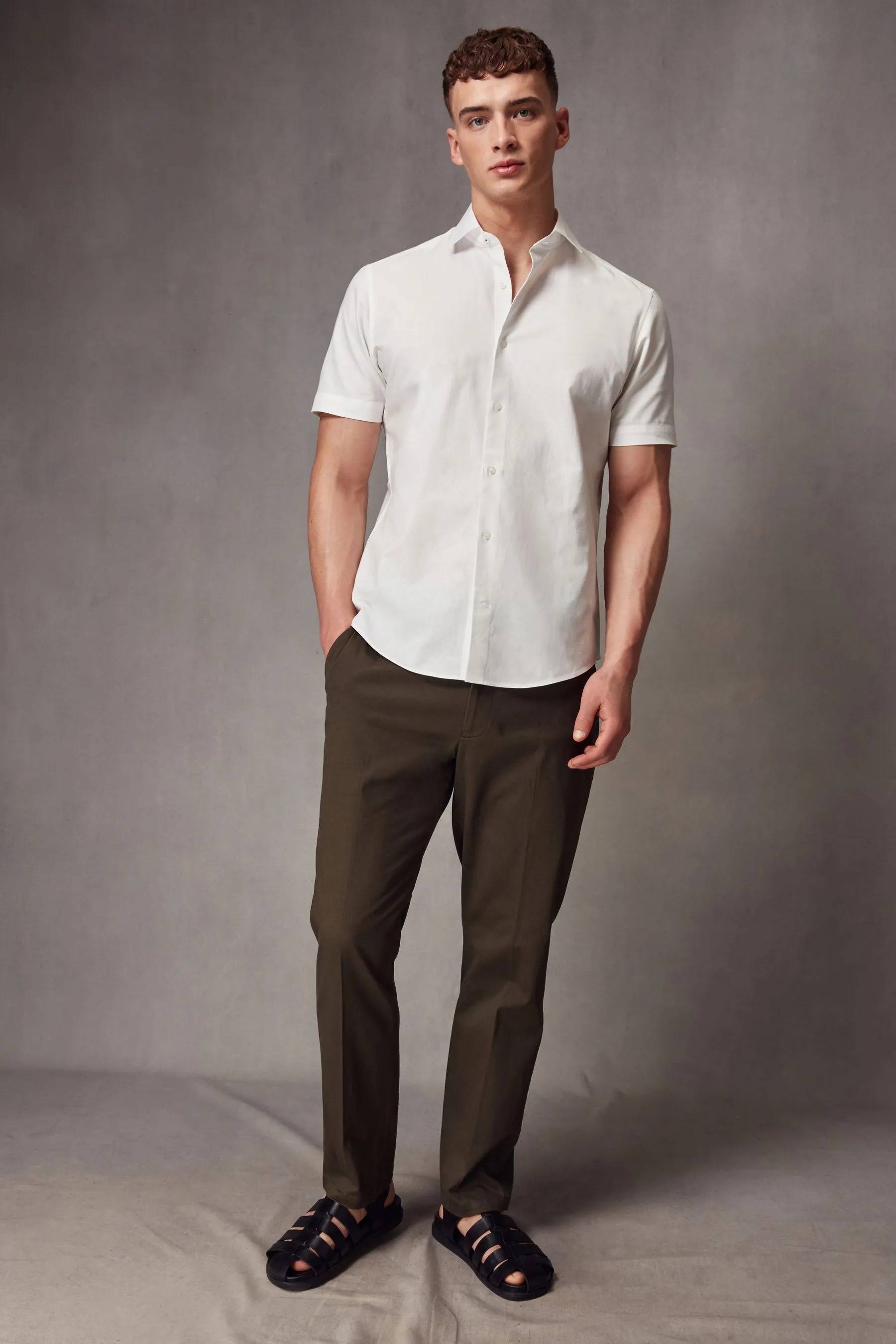 Camicia in misto lino a maniche corte    