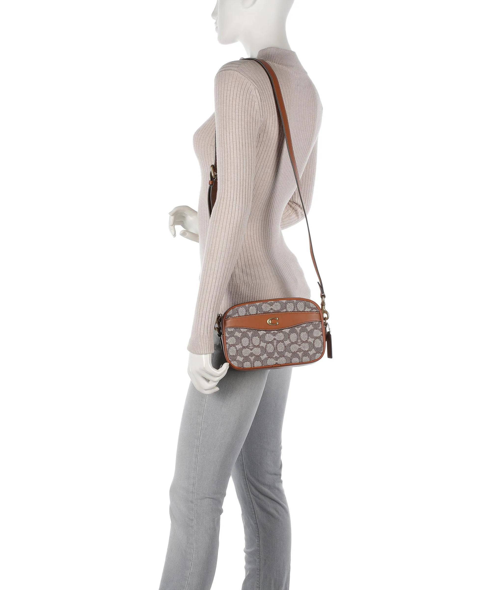  Coach Borsa a tracolla cotone, pelle a grana fine marrone/beige  