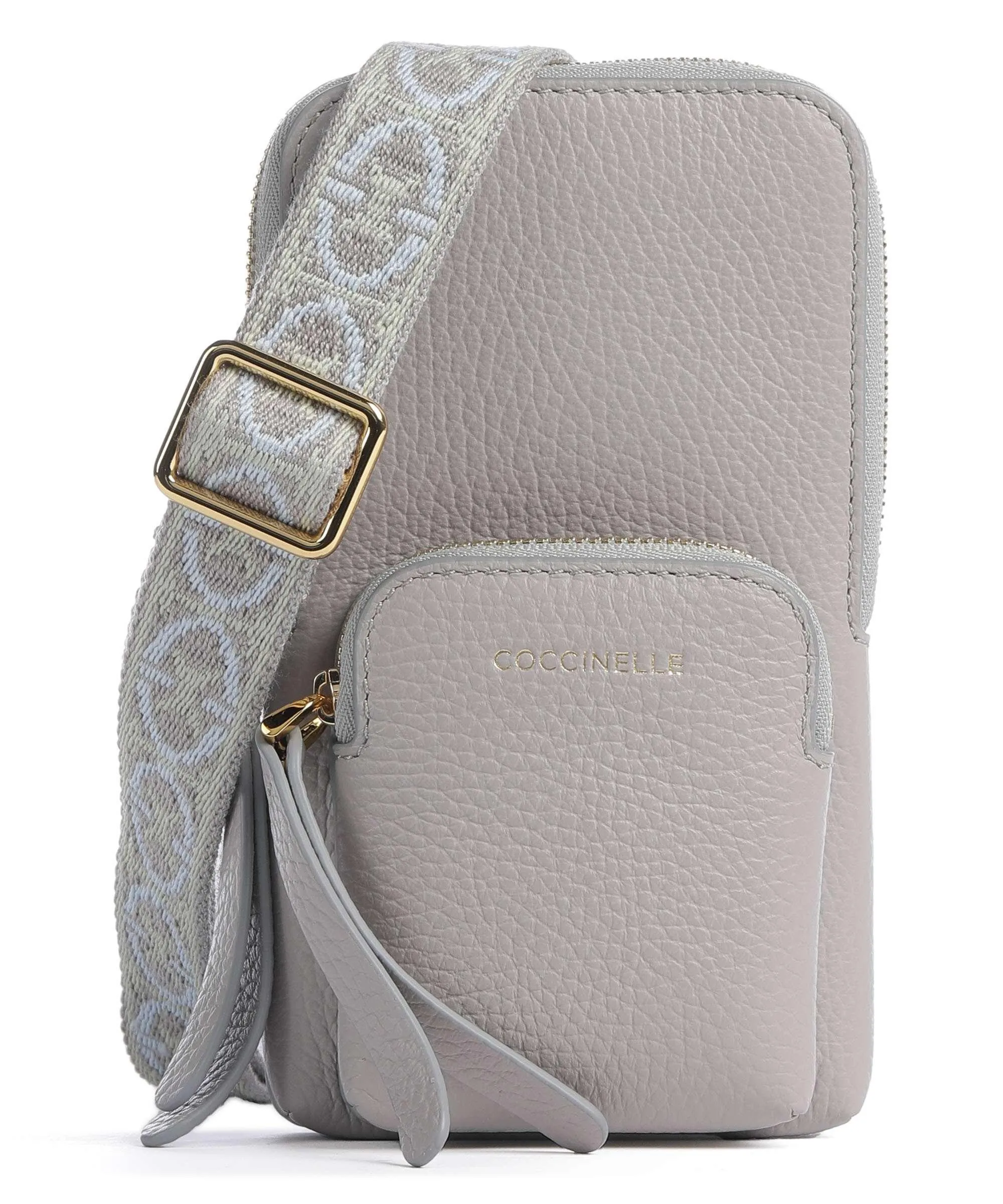  Coccinelle Pixie Borsetta porta cellulare pelle di vacchetta grana grigio chiaro  