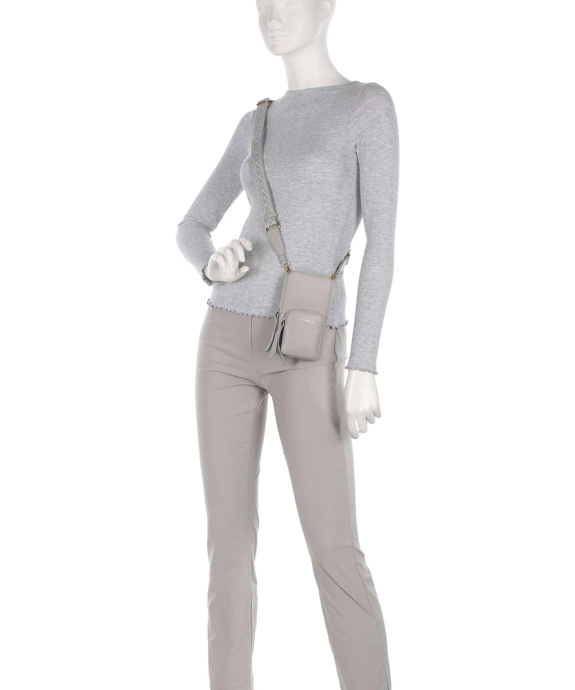  Coccinelle Pixie Borsetta porta cellulare pelle di vacchetta grana grigio chiaro  
