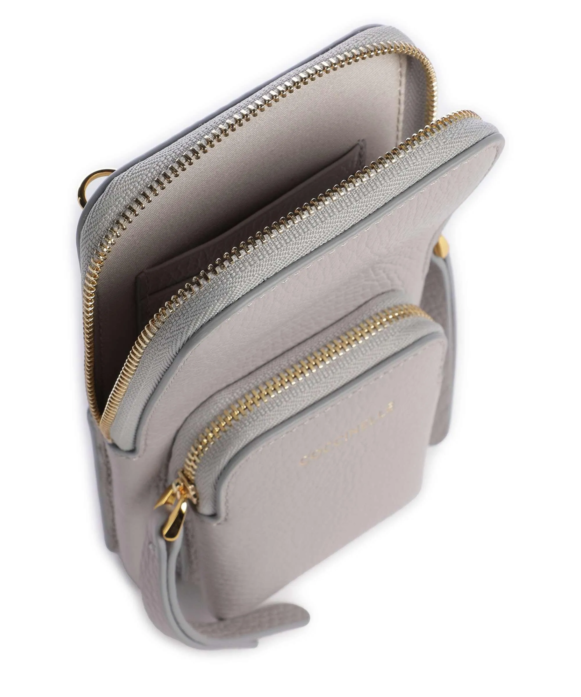  Coccinelle Pixie Borsetta porta cellulare pelle di vacchetta grana grigio chiaro  