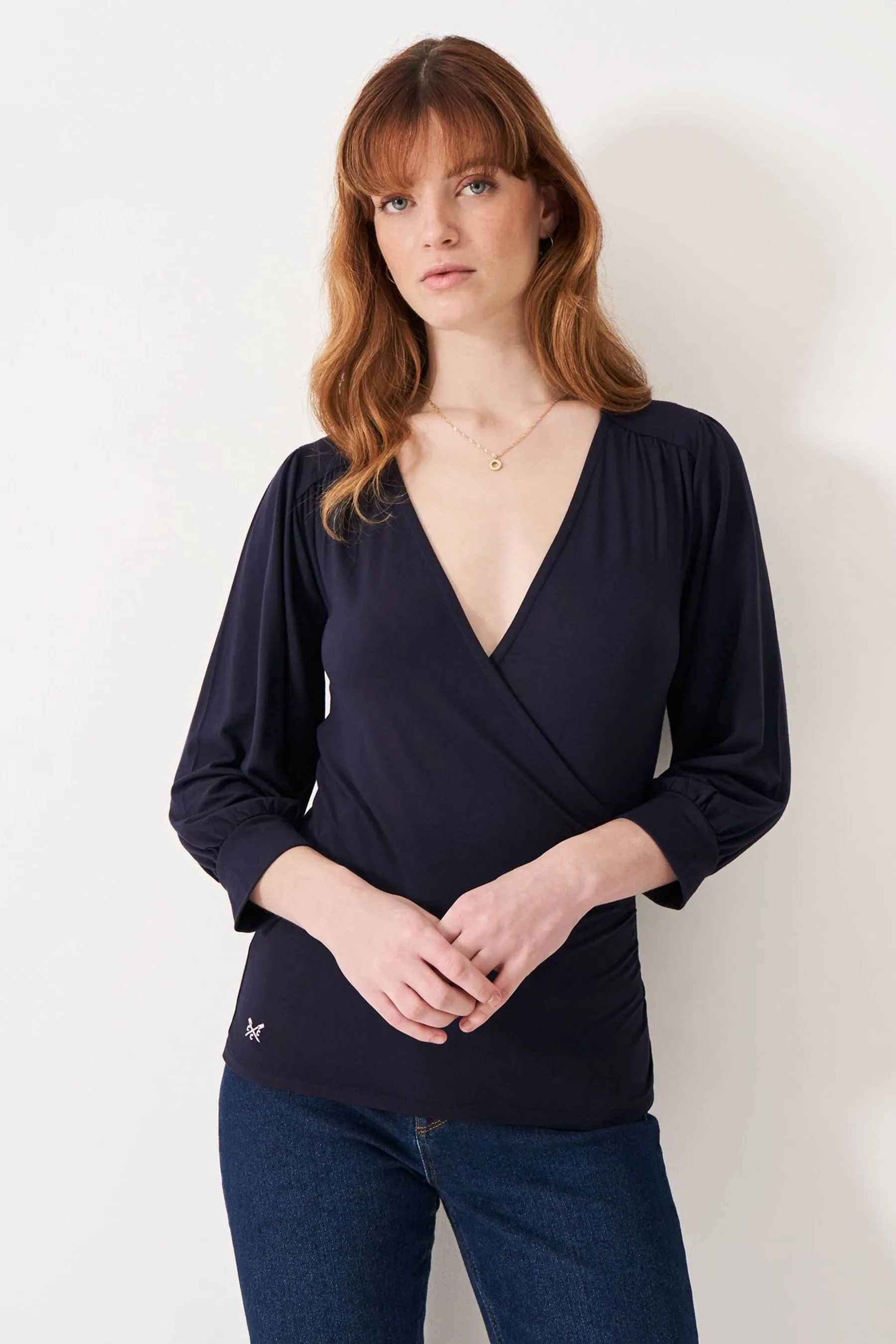 Crew Clothing Company Red 3/4 Sleeve Wrap Top    