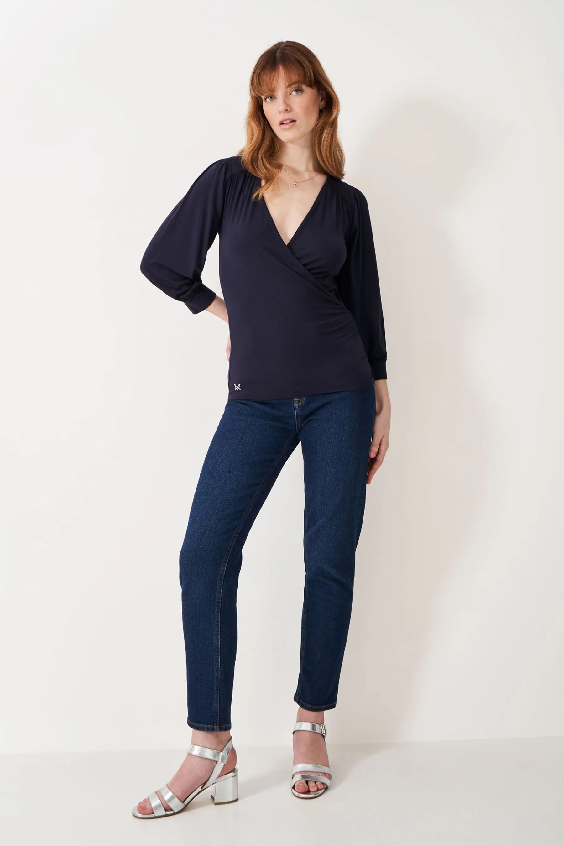 Crew Clothing Company Red 3/4 Sleeve Wrap Top    