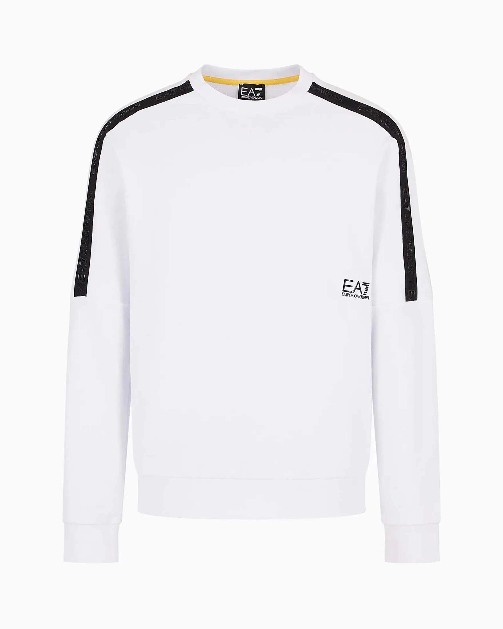 Felpa bianca girocollo con manica raglan e tape porta logo