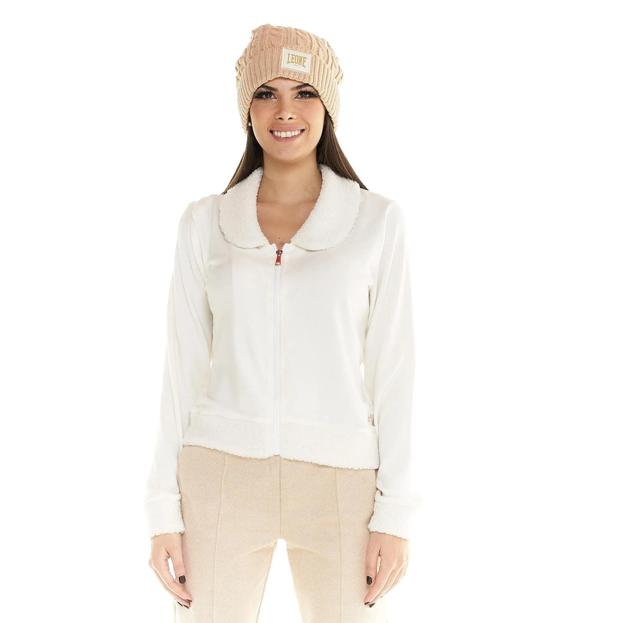 Felpa con cappuccio corta Leone donna con zip intera Winter Chic Boxing
