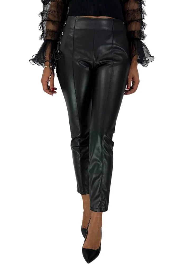 Fracomina leggings in ecopelle con laccio laterale fr23wv7003e40001