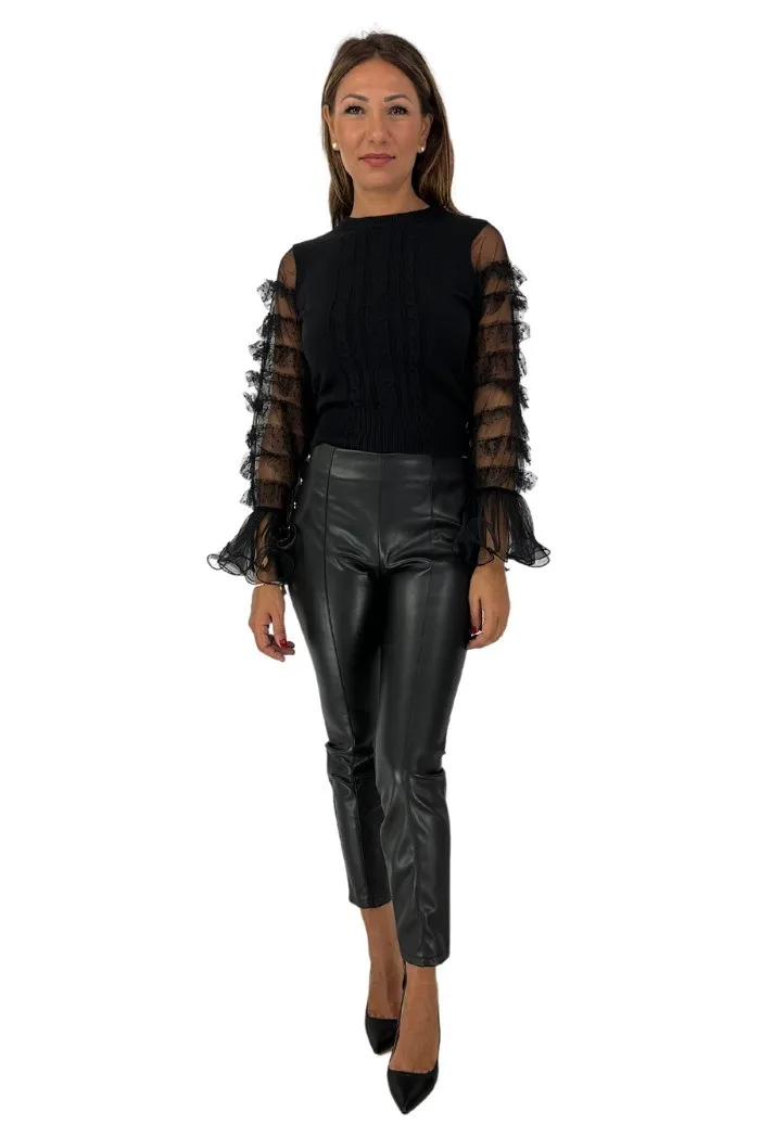 Fracomina leggings in ecopelle con laccio laterale fr23wv7003e40001