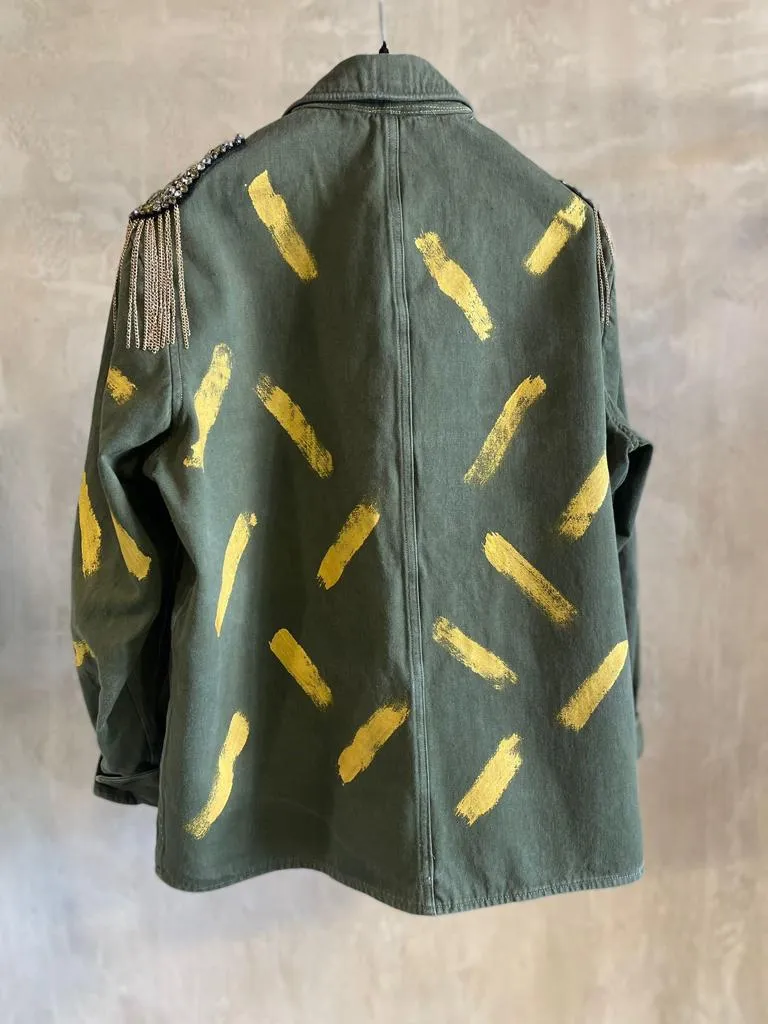 Giacca Vintage Dipinta a Mano Con Spalloni