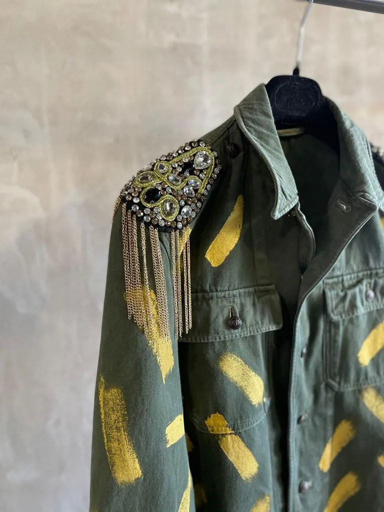 Giacca Vintage Dipinta a Mano Con Spalloni