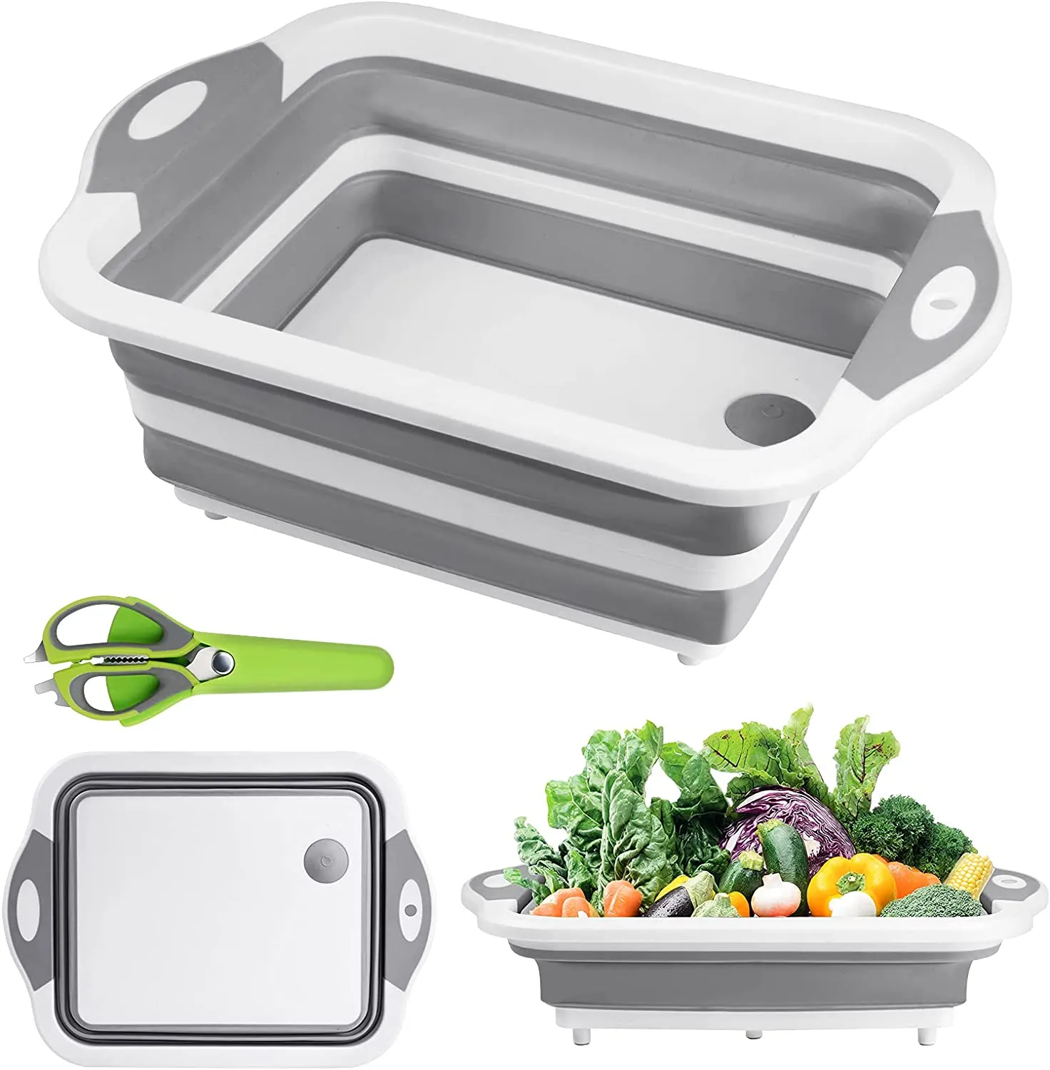 Gintan 3 in 1 Tagliere,Multifunzion Tagliere Pieghevole Tagliere da Cucina Lavello Pieghevole Cestello di Scarico con Multifunzi