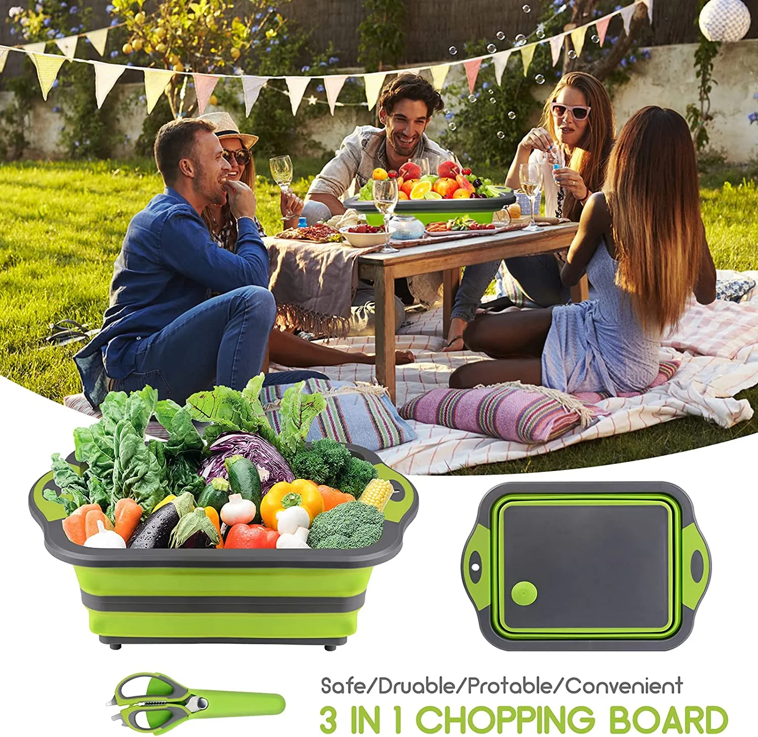 Gintan 3 in 1 Tagliere,Multifunzion Tagliere Pieghevole Tagliere da Cucina Lavello Pieghevole Cestello di Scarico con Multifunzi