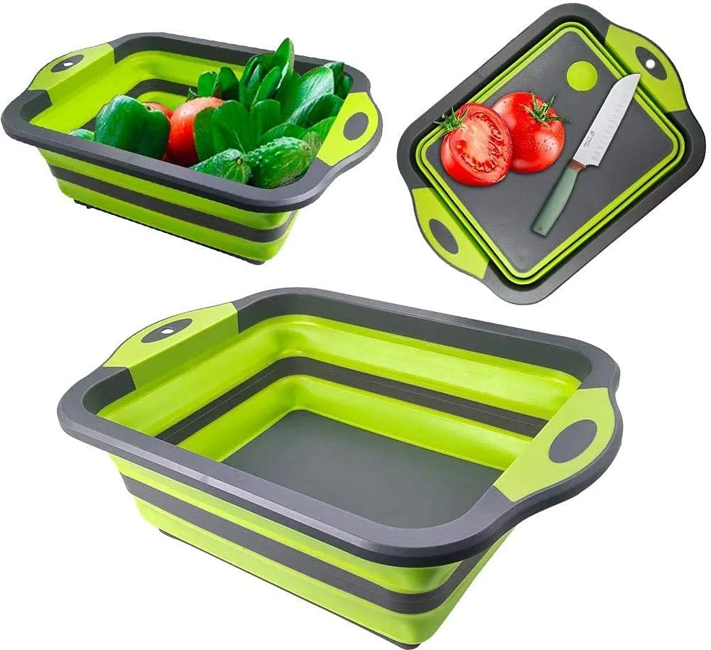 Gintan 3 in 1 Tagliere,Multifunzion Tagliere Pieghevole Tagliere da Cucina Lavello Pieghevole Cestello di Scarico con Multifunzi