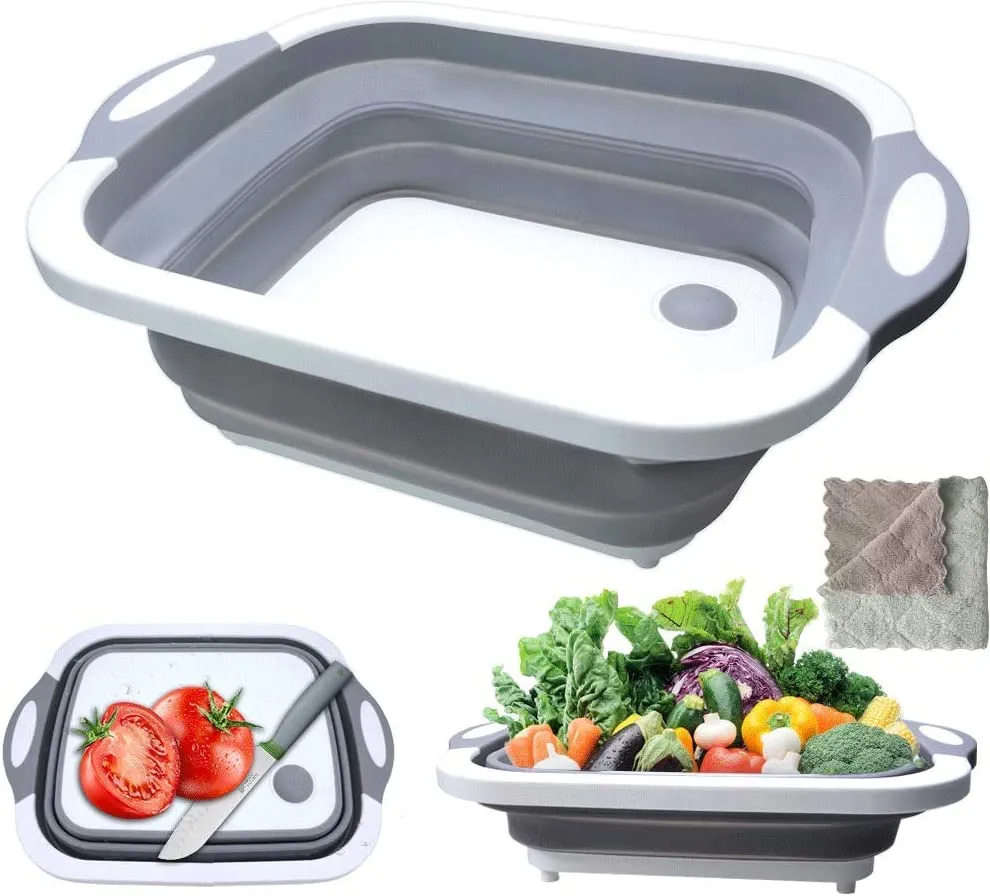 Gintan 3 in 1 Tagliere,Multifunzion Tagliere Pieghevole Tagliere da Cucina Lavello Pieghevole Cestello di Scarico con Multifunzi