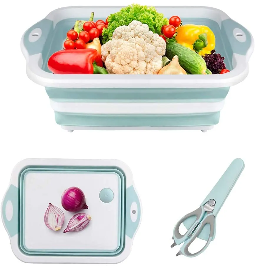 Gintan 3 in 1 Tagliere,Multifunzion Tagliere Pieghevole Tagliere da Cucina Lavello Pieghevole Cestello di Scarico con Multifunzi