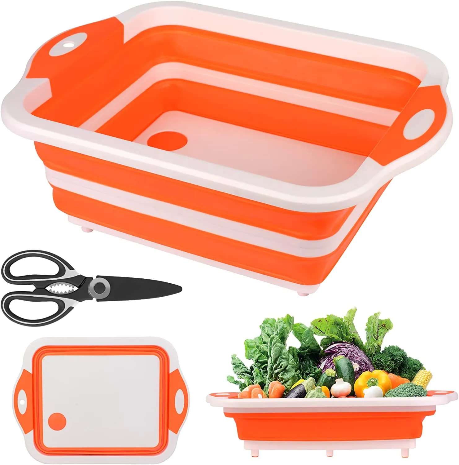 Gintan 3 in 1 Tagliere,Multifunzion Tagliere Pieghevole Tagliere da Cucina Lavello Pieghevole Cestello di Scarico con Multifunzi