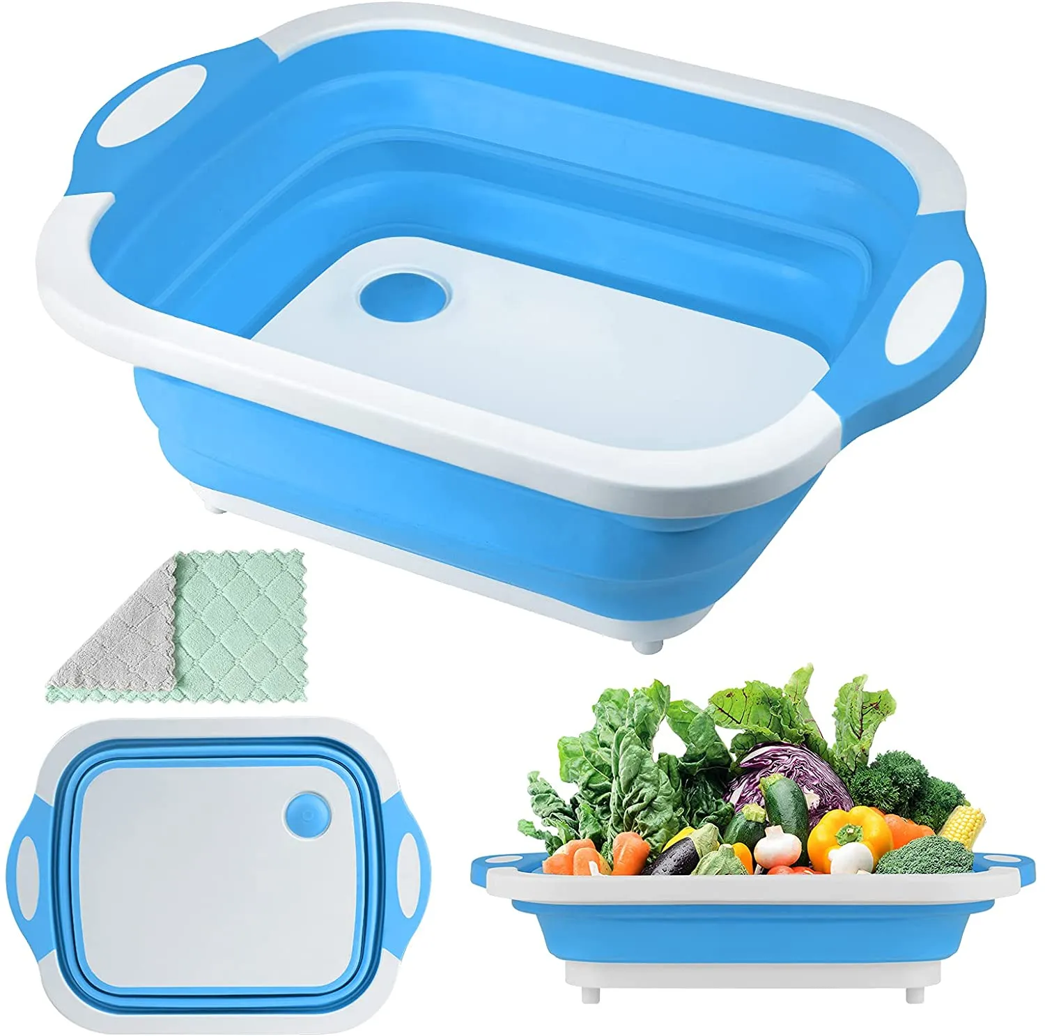 Gintan 3 in 1 Tagliere,Multifunzion Tagliere Pieghevole Tagliere da Cucina Lavello Pieghevole Cestello di Scarico con Multifunzi