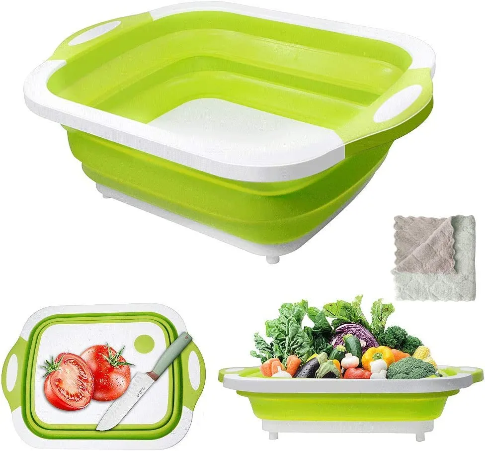 Gintan 3 in 1 Tagliere,Multifunzion Tagliere Pieghevole Tagliere da Cucina Lavello Pieghevole Cestello di Scarico con Multifunzi