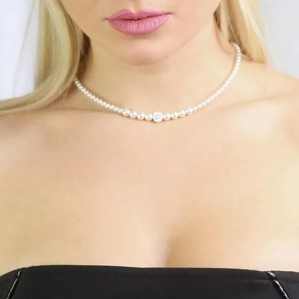 Girocollo in argento con perle e strass    