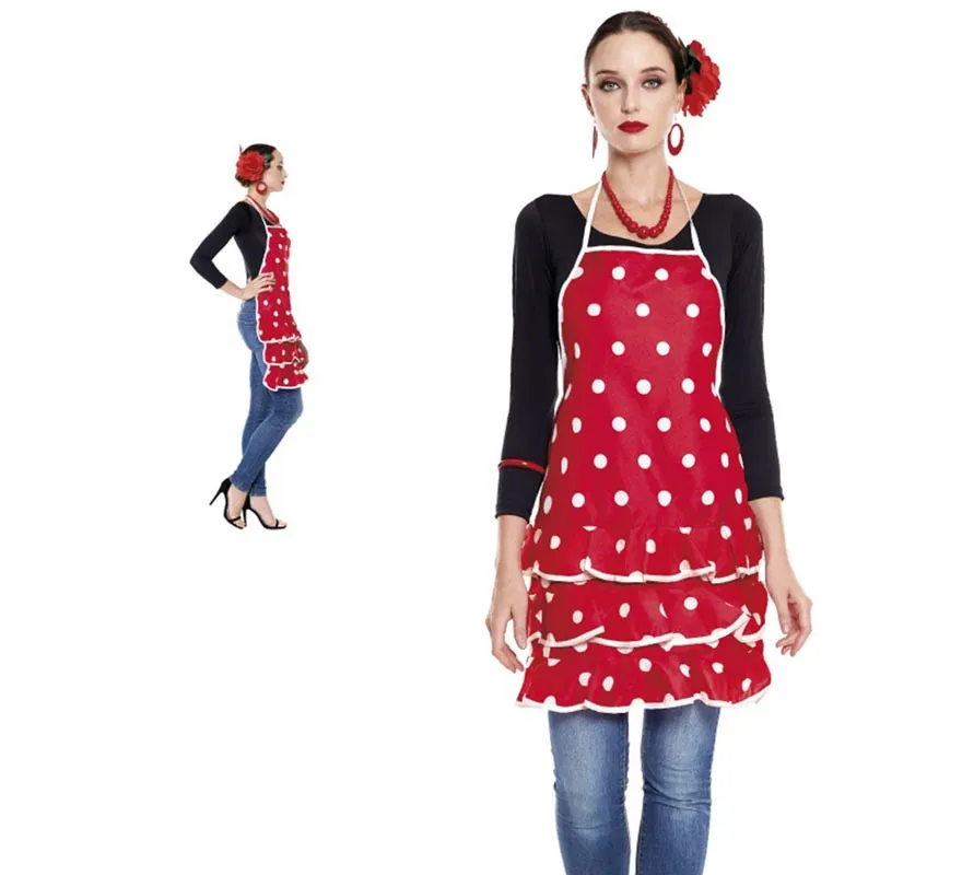 Grembiule da flamenco rosso con pois bianchi