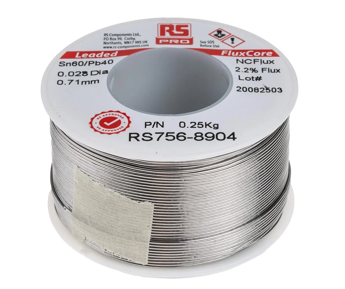 Lega saldante con piombo RS PRO, Ø 0.71mm, punto fusione 183°C, 250g