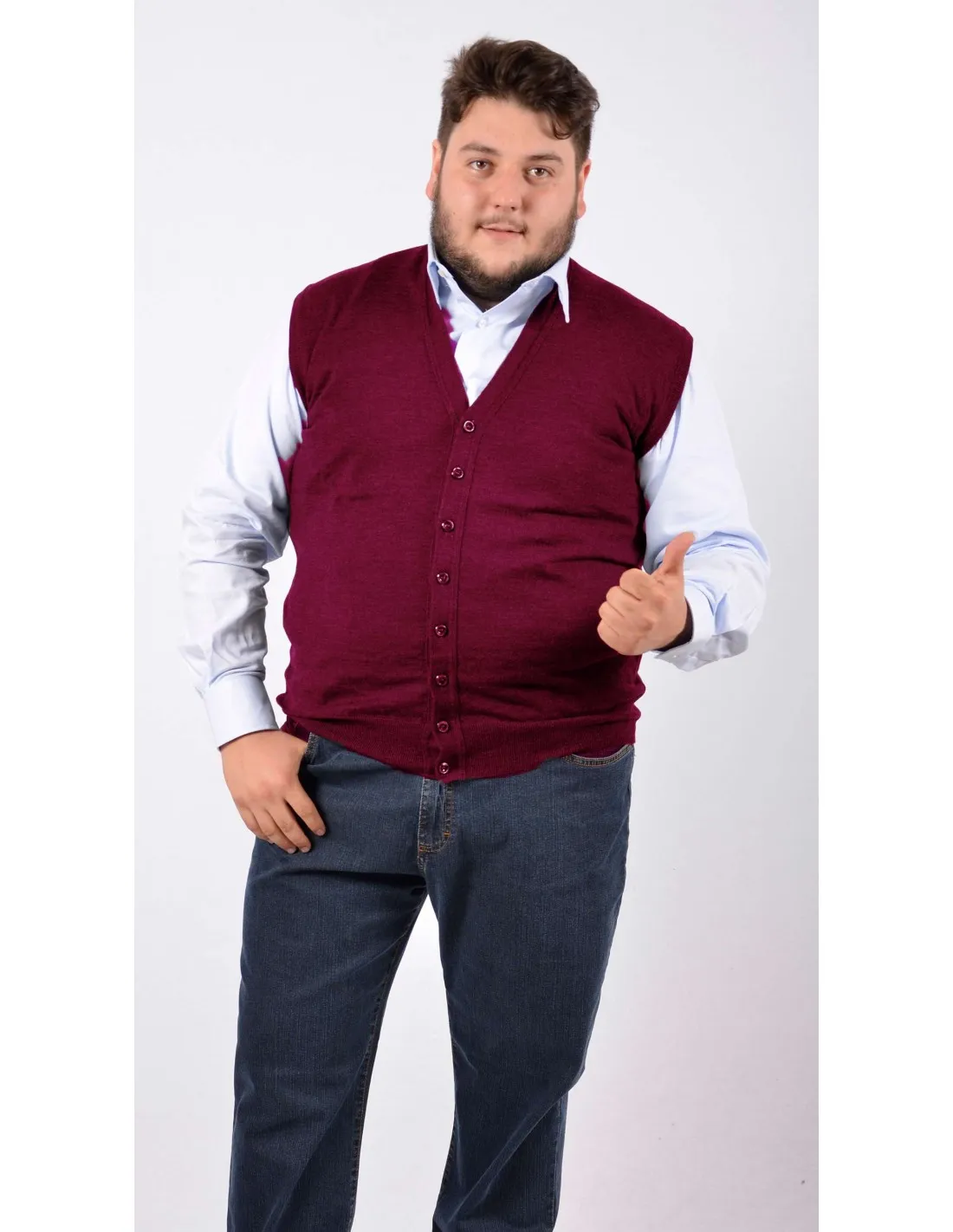 Maglia cardigan gilet sm p lana merino bordo' taglie forti