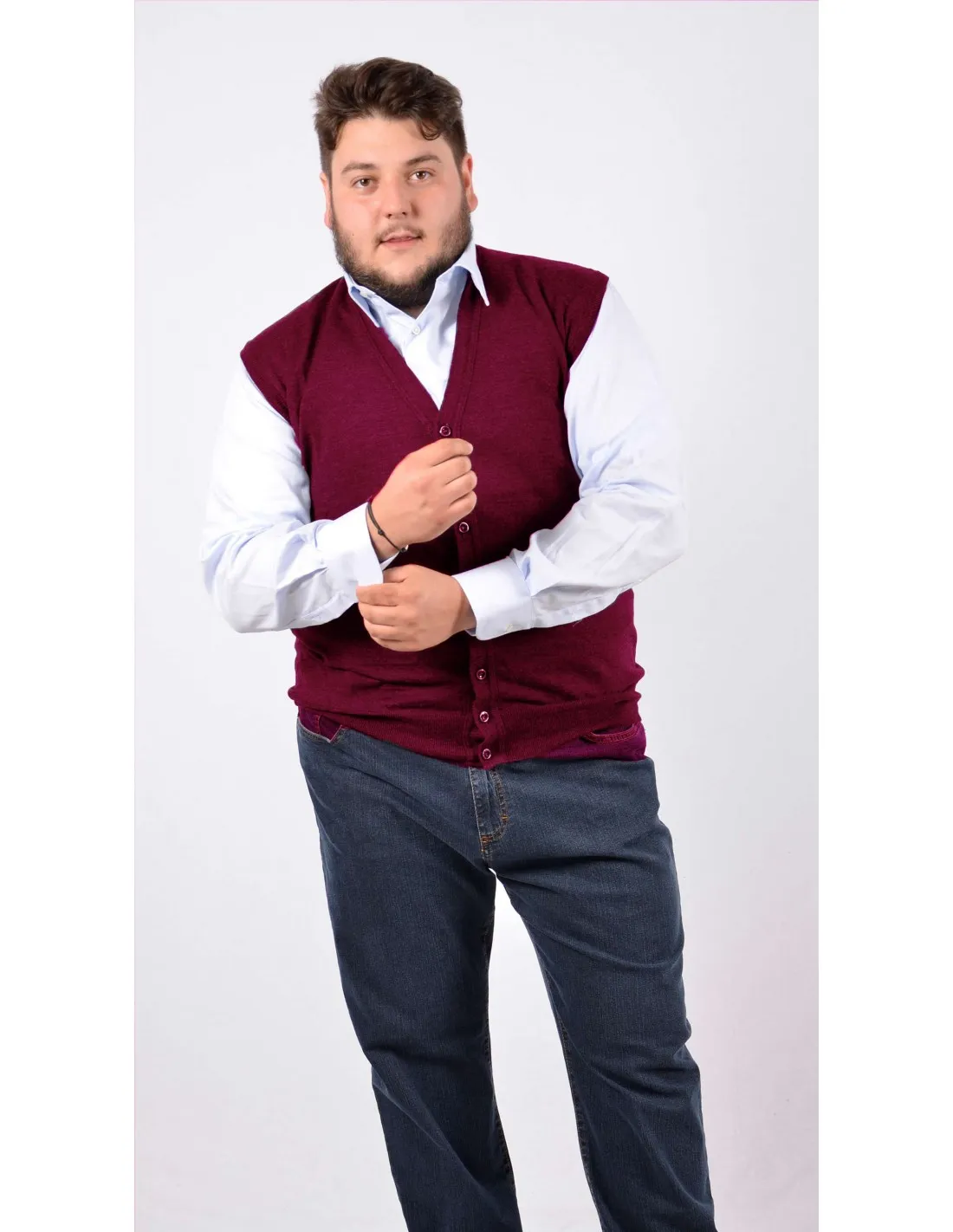 Maglia cardigan gilet sm p lana merino bordo' taglie forti