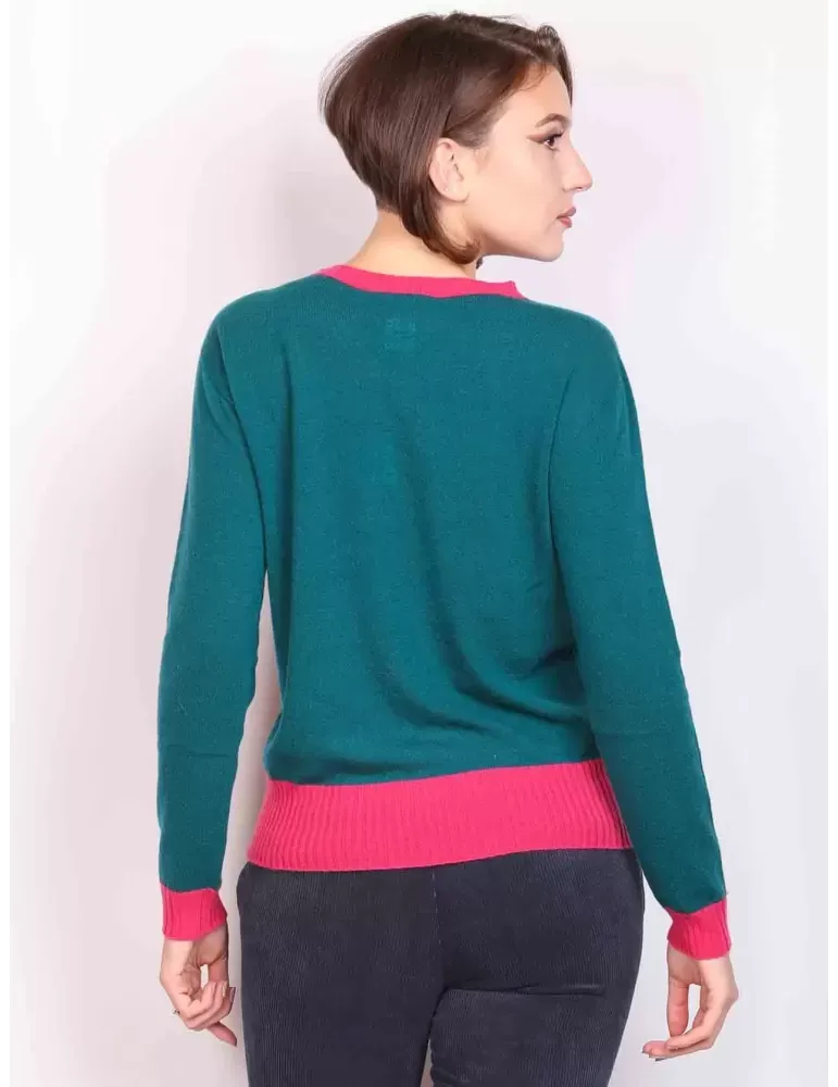 Maglia in lana e cashmere verde e fucsia Riva Tricot