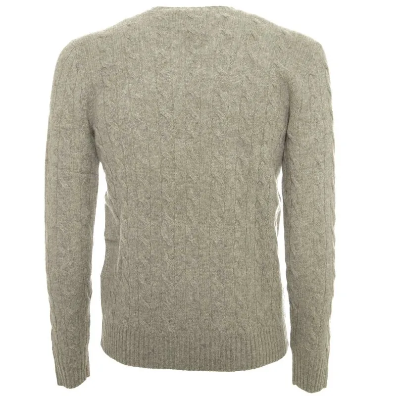 Maglione girocollo grigio a trecce in lana e cashmere 