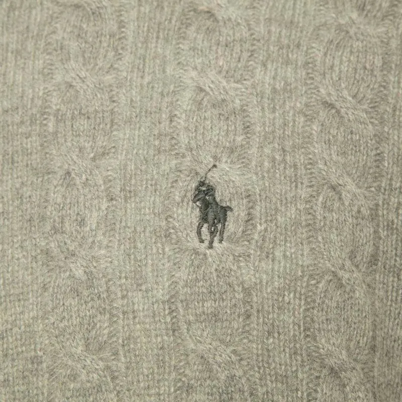 Maglione girocollo grigio a trecce in lana e cashmere 
