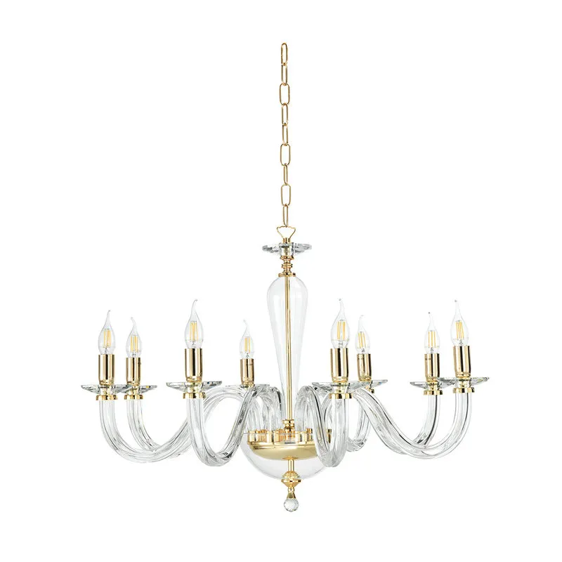 Ondaluce Lampadario Ravel/8 in vetro lavorato a mano con dettagli metallici, oro