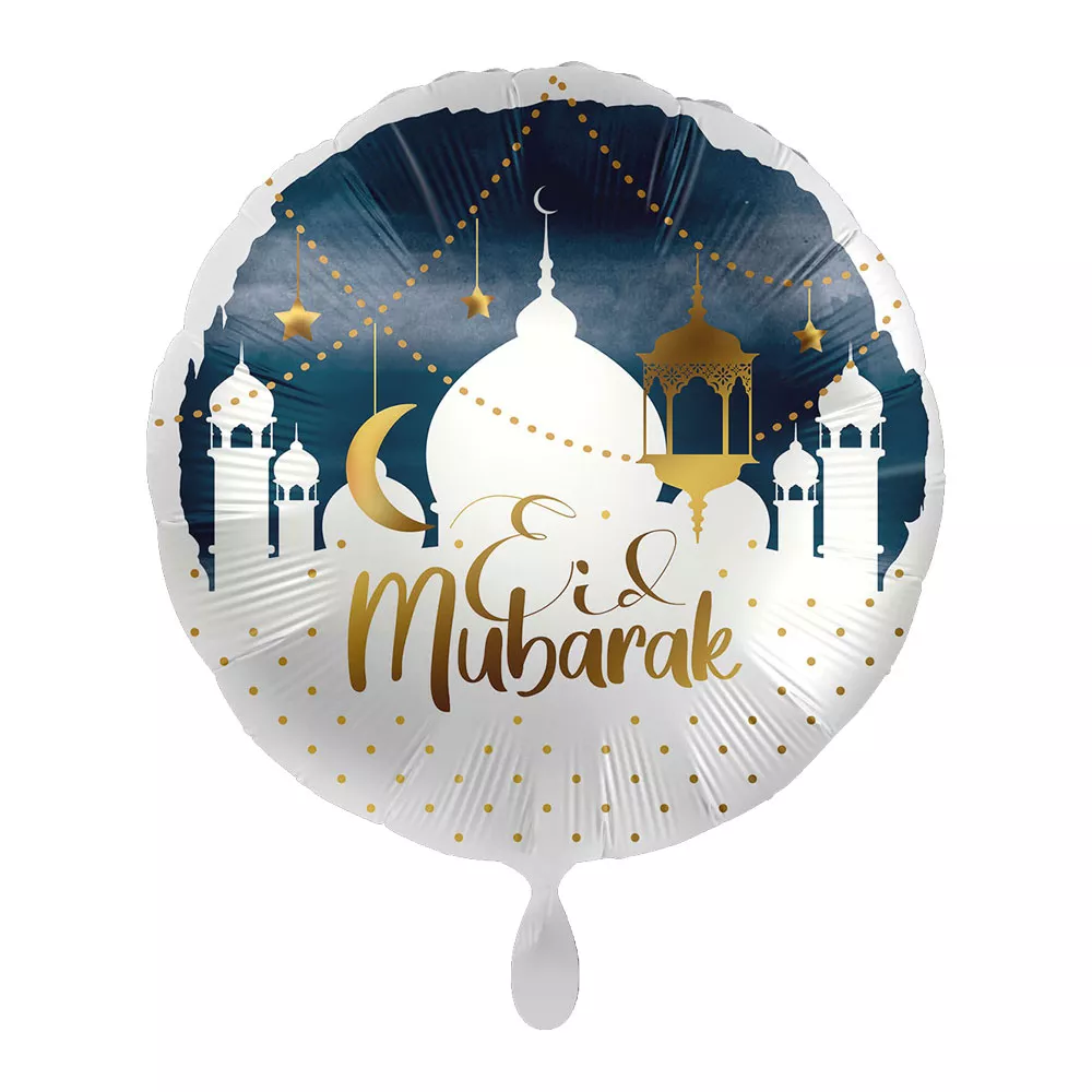 Palloncino foil Eid Mubarak bianco-blu 43 cm