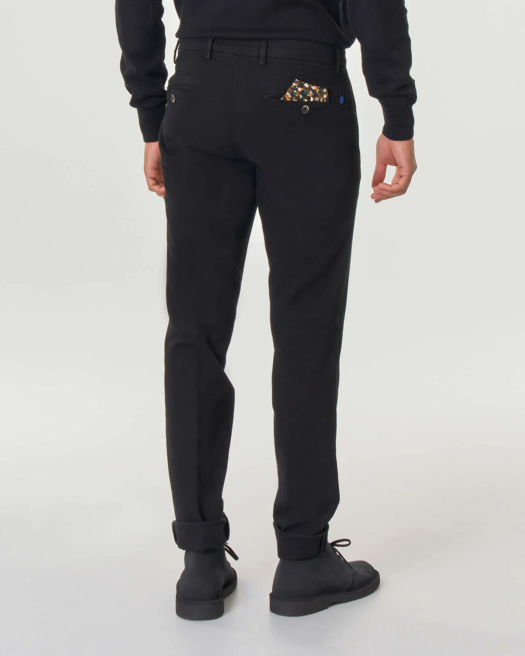 Pantalone chino nero in cotone stretch micro armatura