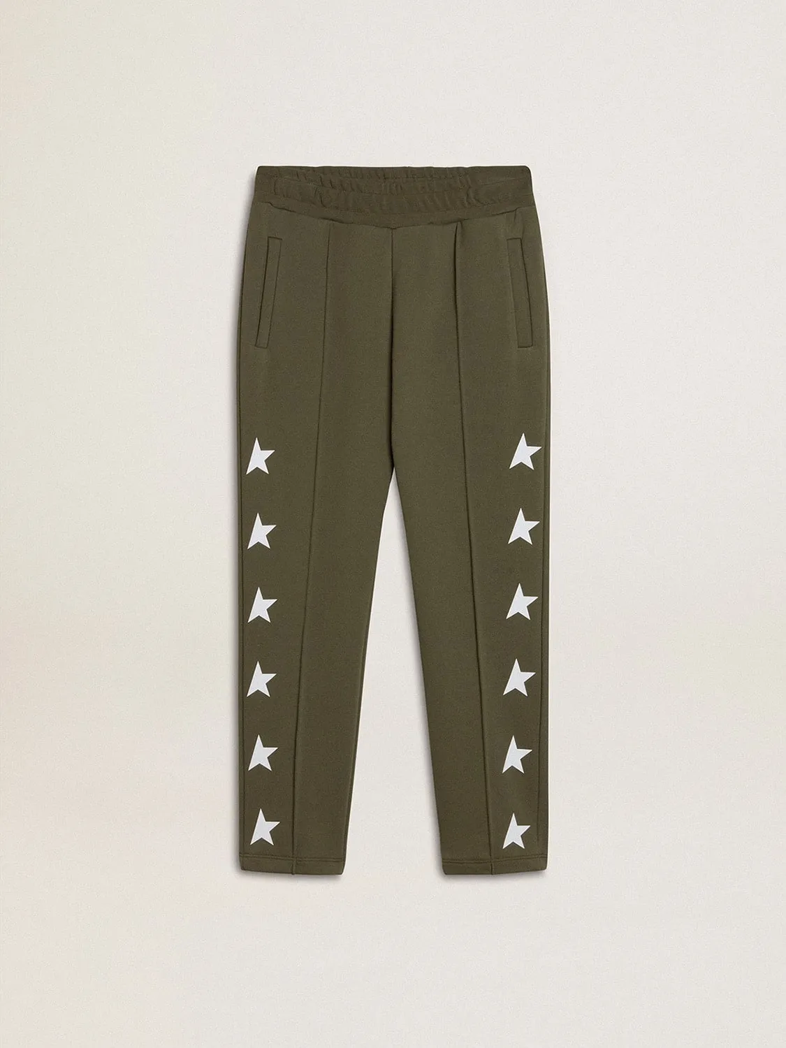 Pantalone jogging di colore verde militare da bambino con stelle bianche