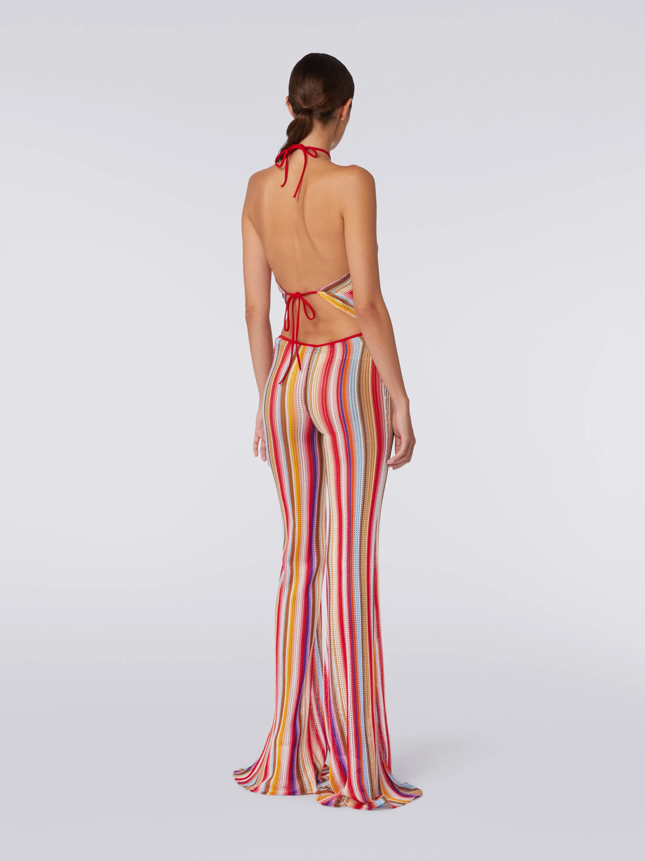 Pantaloni svasati in crochet rigato