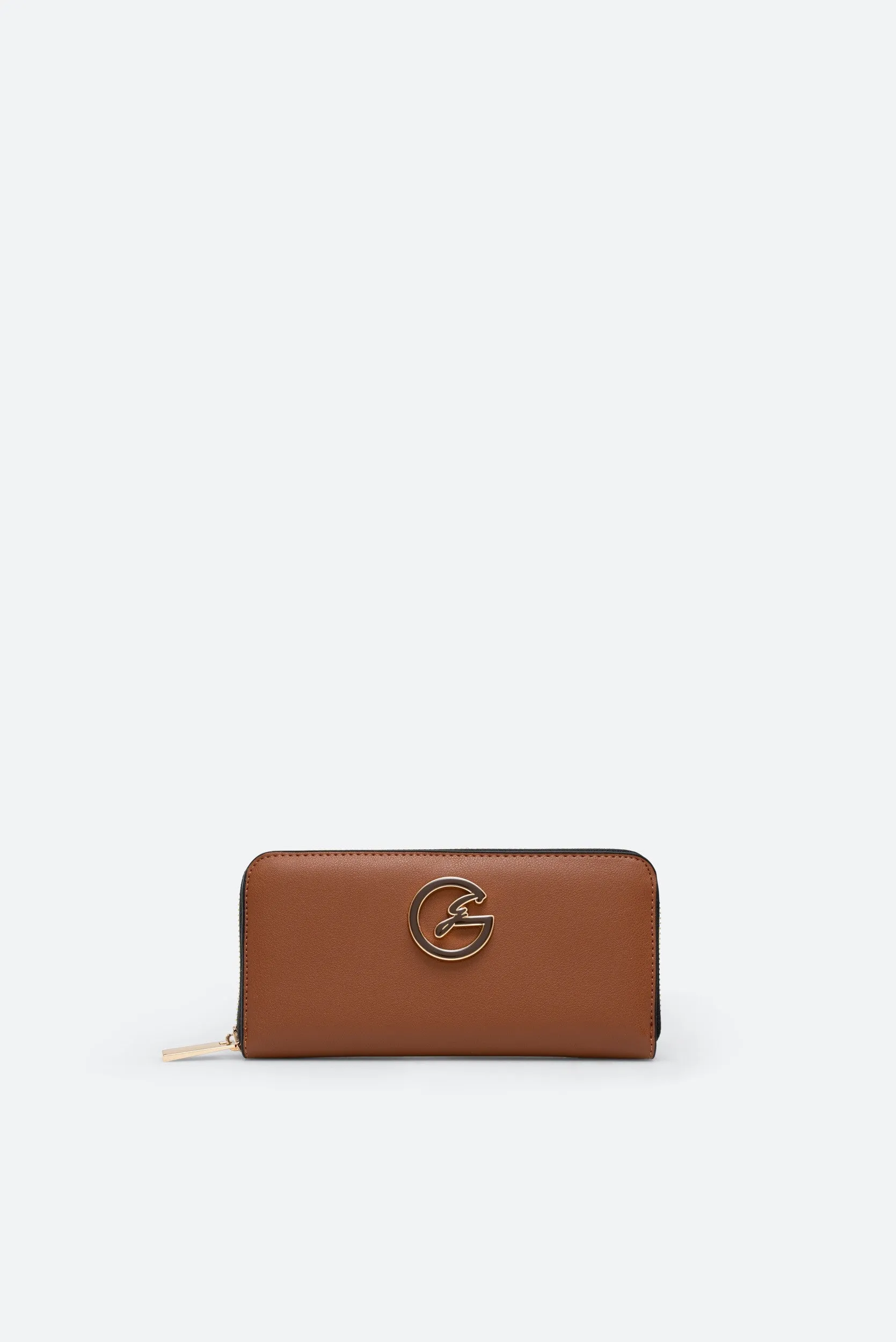 Portafogli con zip marrone chiaro