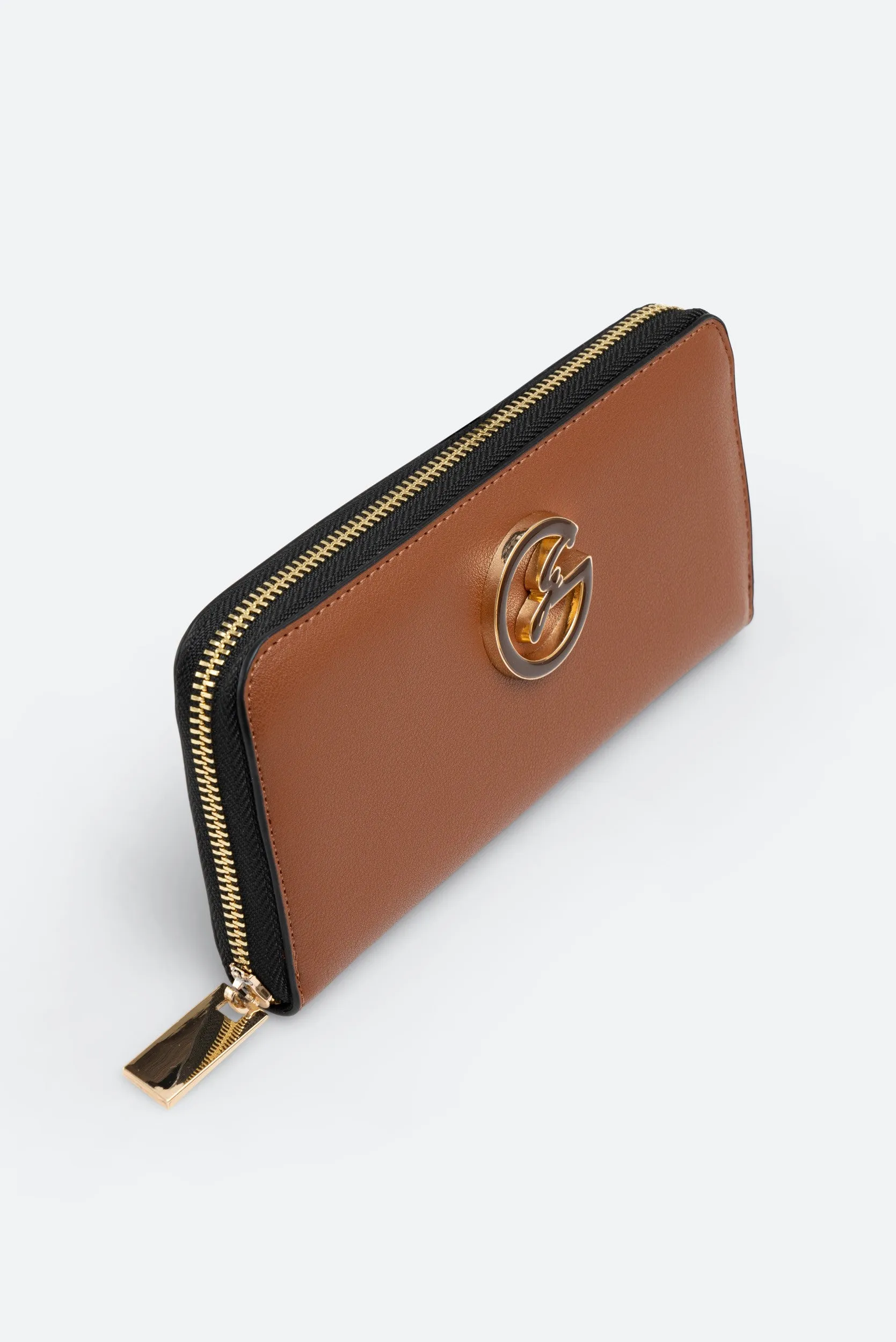 Portafogli con zip marrone chiaro