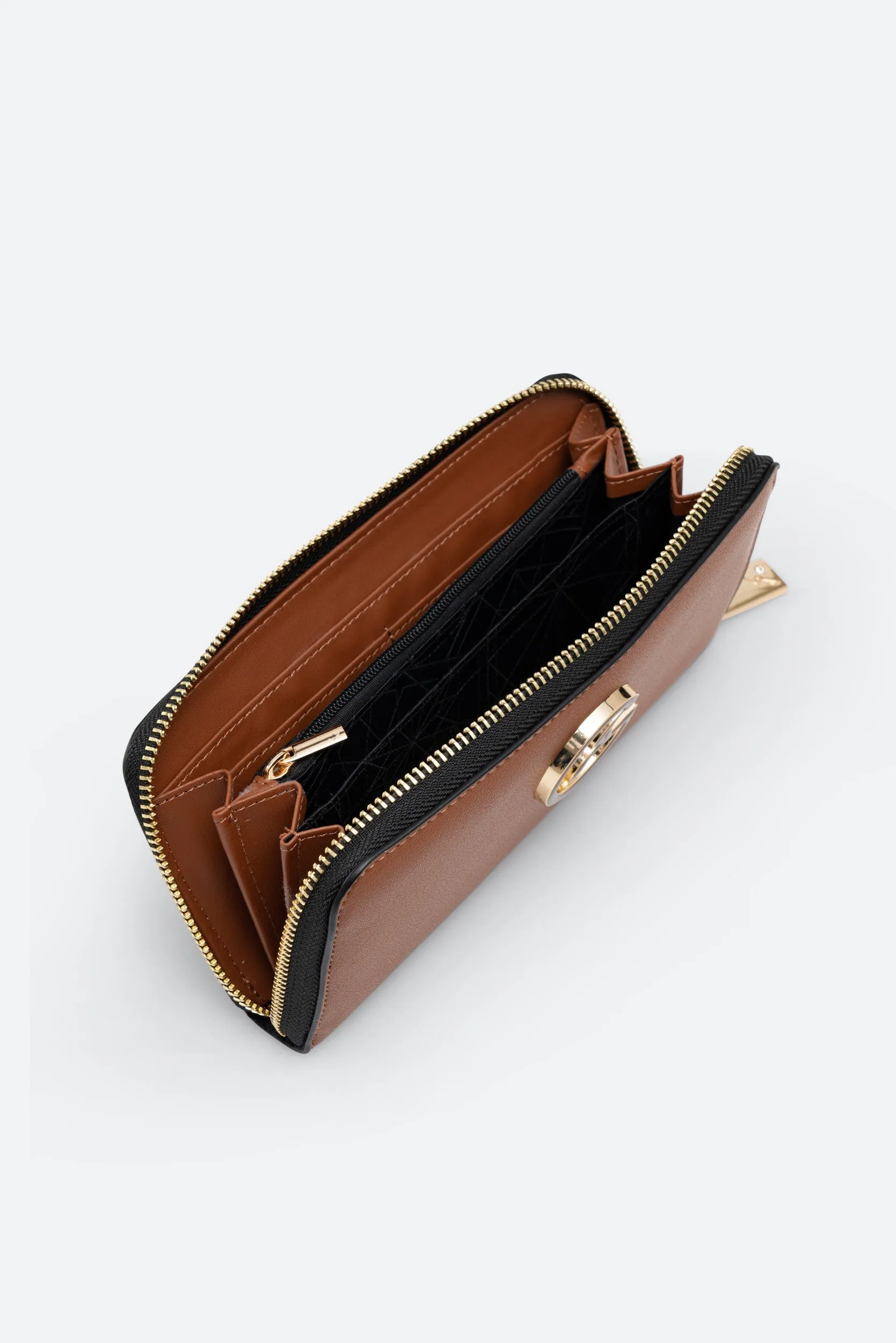 Portafogli con zip marrone chiaro