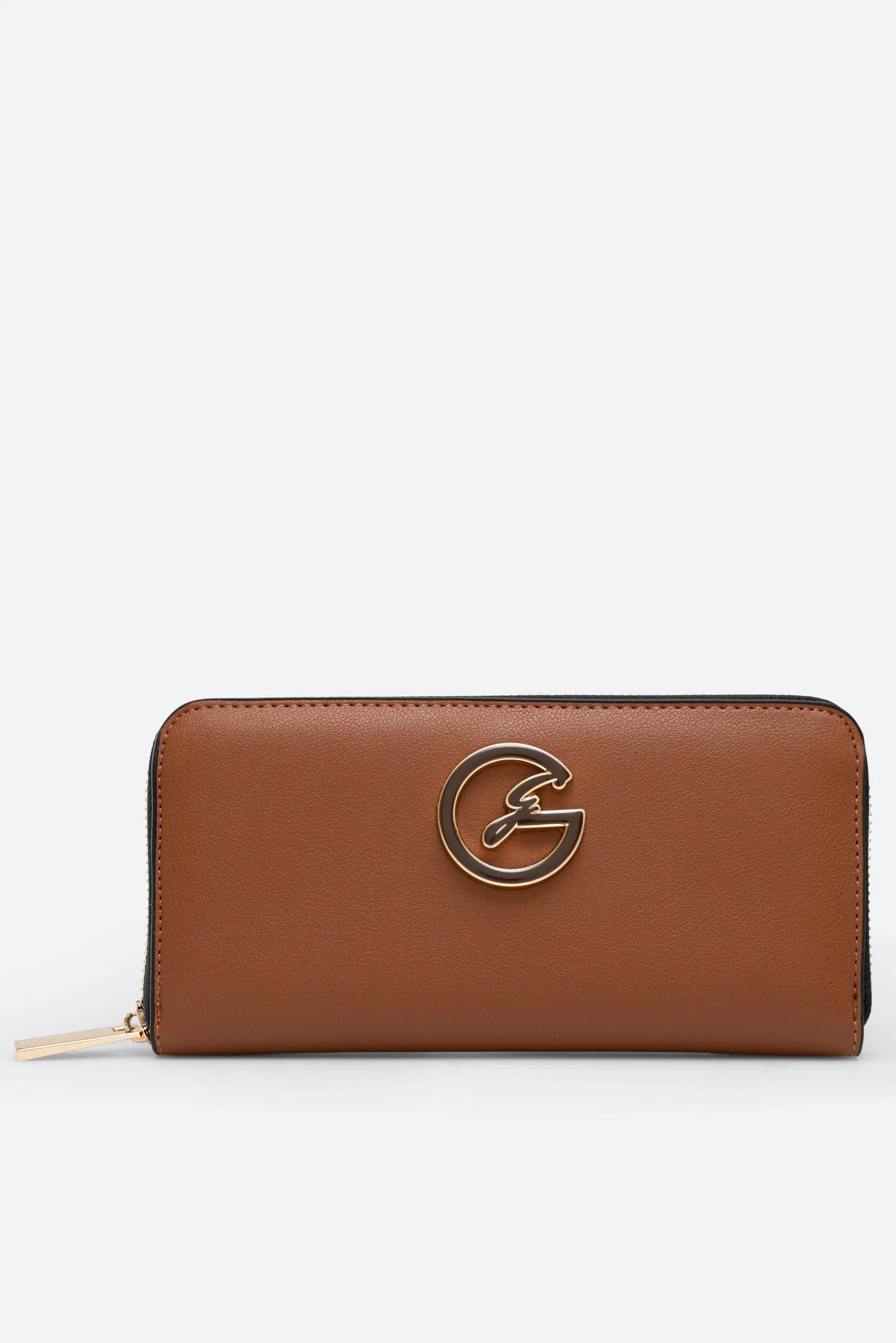 Portafogli con zip marrone chiaro