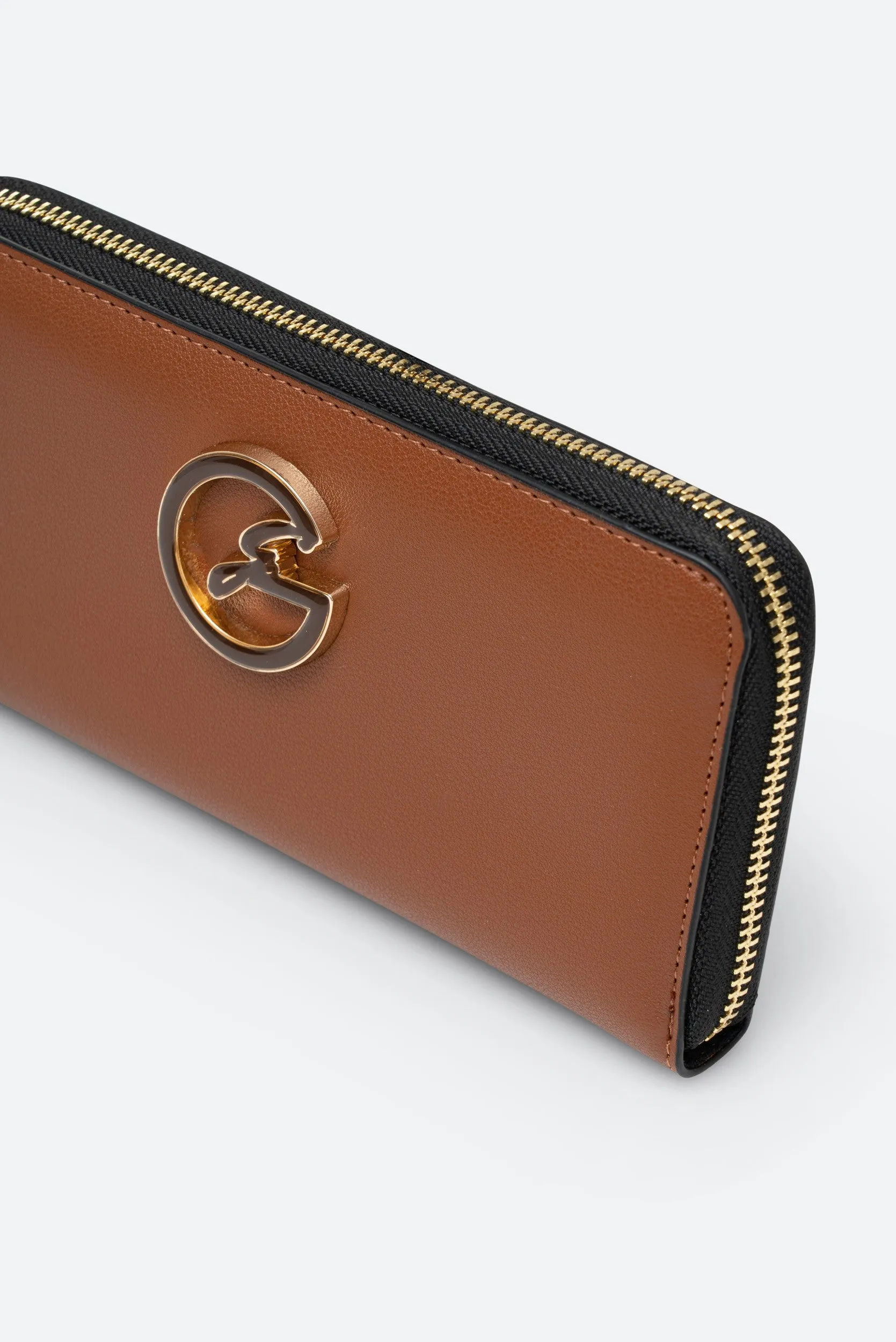 Portafogli con zip marrone chiaro